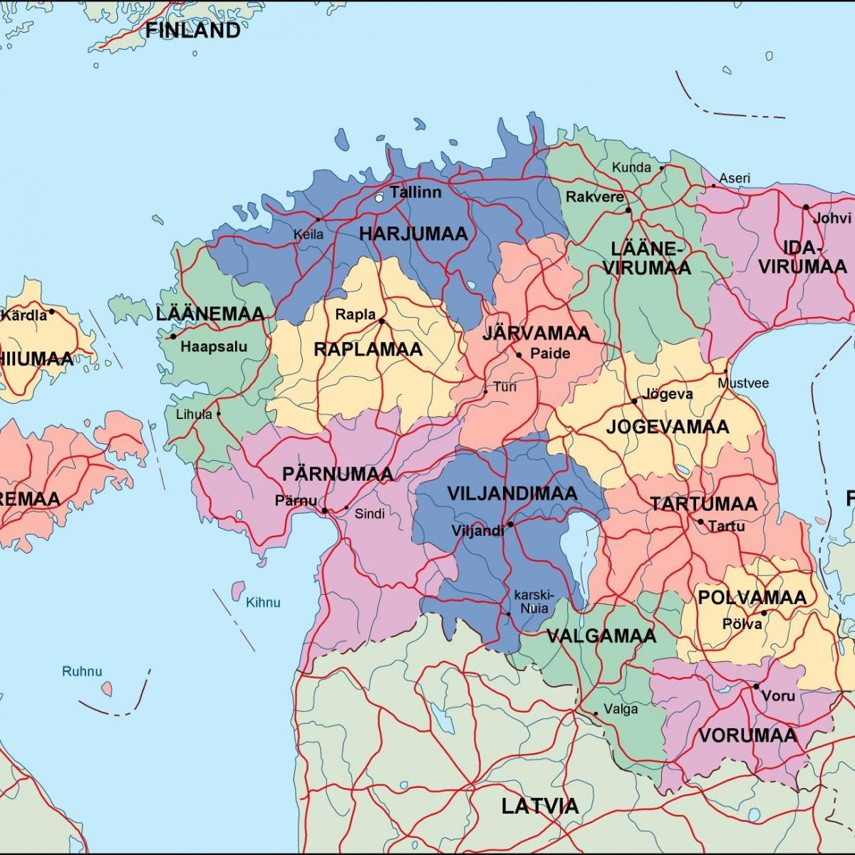 mapa ng Estonia pampulitika